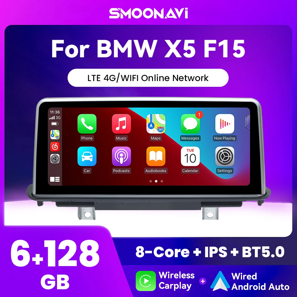 Автомобильный мультимедийный плеер Android 12 Wireless Carplay для BMW X5 F15 X6 F16 2014-2017 Система NBT 128 ГБ IPS GPS Навигация DSP Wifi