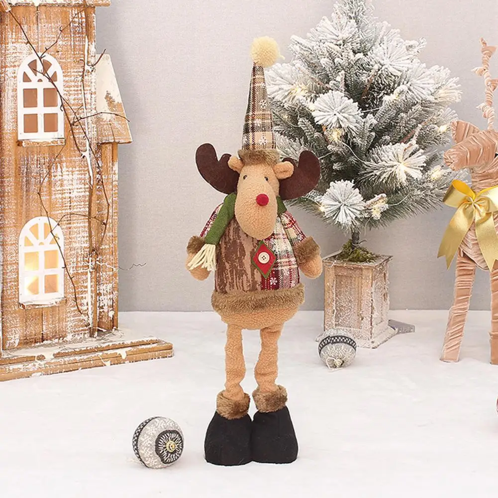 Кукла Санта Клауса, Очаровательные фигурки рождественской куклы на телескопических ножках, клетчатая ткань со снежинками, Праздничные украшения для украшения дома
