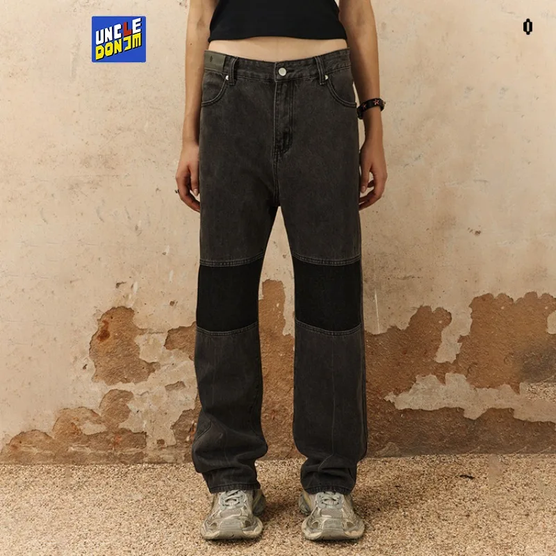 Мужские джинсы с подкладкой UncleDonJM, винтажные прямые джинсы, выстиранные, мужские уличные брюки из обычного денима в стиле ретро