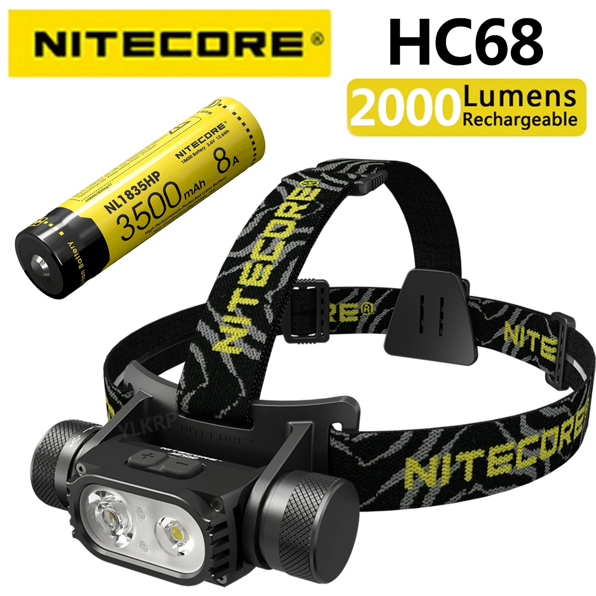 Электронная фокусирующая панель NITECORE HC68 2000 люмен, налобный фонарь с двойным источником света, включая аккумулятор NL1835HP